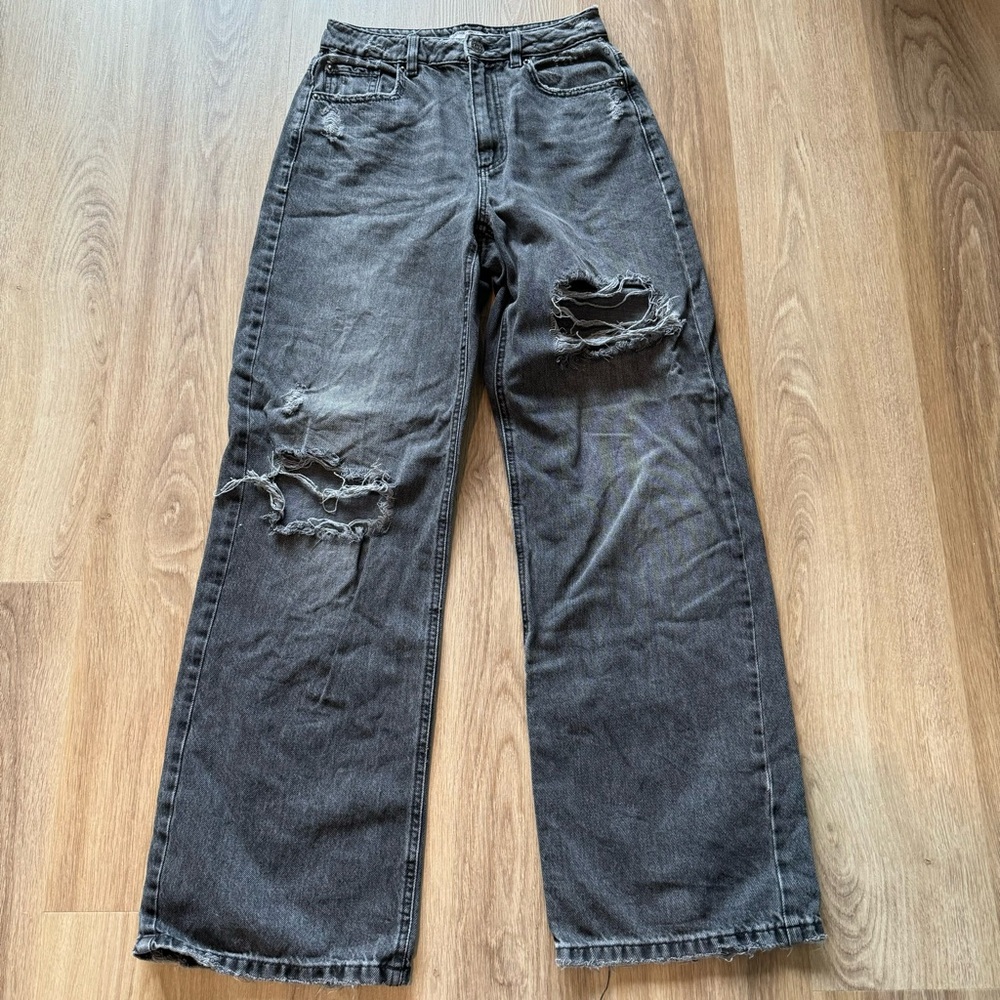 Garage Black Street Wide Leg Distressed Denim Jeans